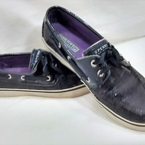 Sperry Top Sider Bahama Black Sequin 8M Boat Flats